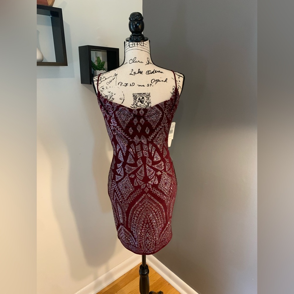 Glitter Cami Bodycon Mini Dress - Maroon/Wine